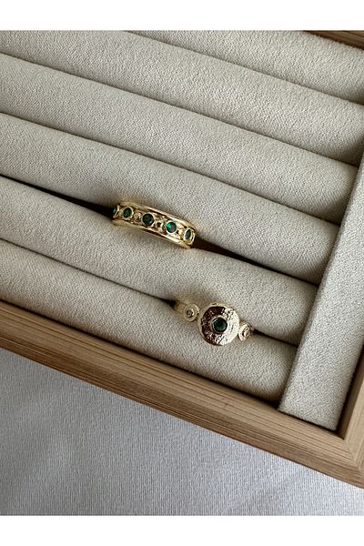 ringbox Set of 2 Green Stone Locket Rings