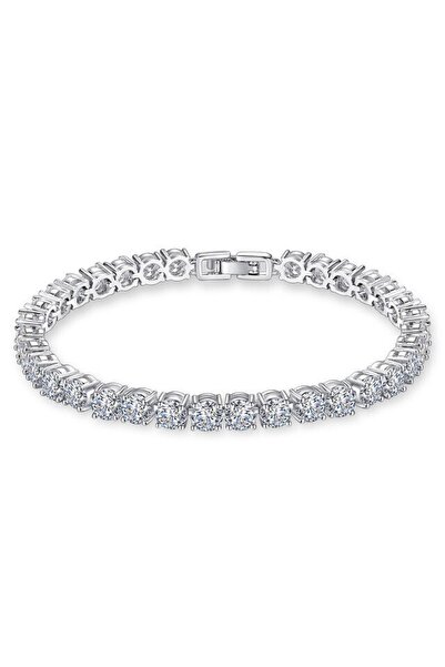 xUPING - Brățară model Tennis, pietre de zirconiu alb, 5mm, placată cu argint, 20 cm