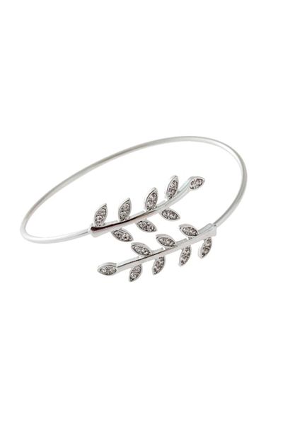 Tessero - Brățară tip brățară tip braț, model cu frunze, placată cu aur de 18K, pietre de zirconiu, mărime reglabilă,