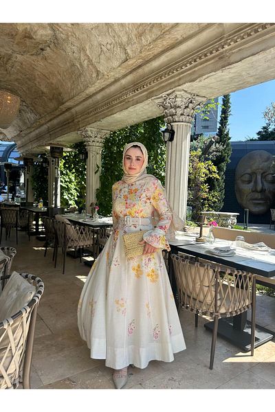 Merve Bayraktar Flower Linen Dress