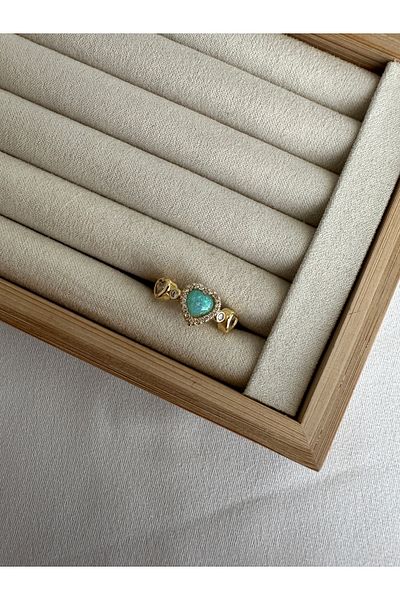 ringbox Blue Opal Stone Heart Ring