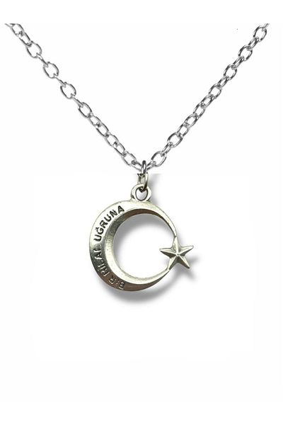 Herşey Nota Moon Star Figured Necklace with "For a Crescent Moon" Written – Silver Color Unisex Zamak Metal Jewelry