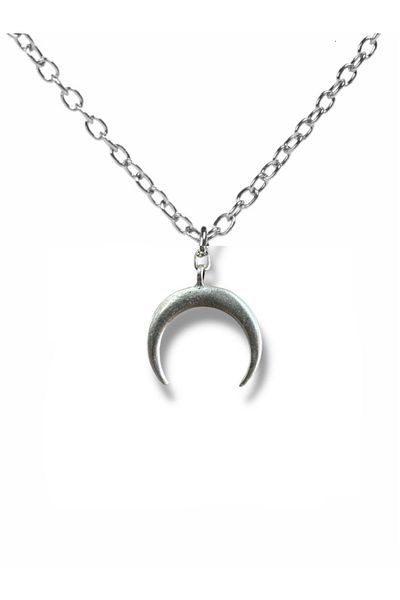 Herşey Nota Unisex Necklace with Inverted Crescent Figure – Gothic Style Silver Color Metal Jewelry