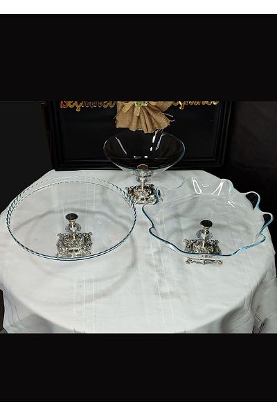 SEÇKİNEV 3 Piece Silver Footed Practical Silver Tokyo Presentation Plate Set