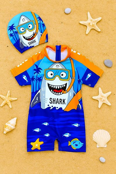 DeKuBaby New Season Cute Character Printed Uv Protection Bonded Quick Dry Boys' Jumpsuit Swimsuit