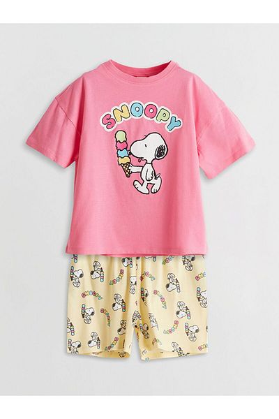 LC Waikiki Crew Neck Snoopy Printed Girls' Shorts Pajama Set