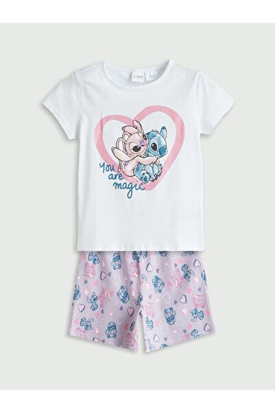 LC Waikiki Lcw Kids Lilo & Stitch Printed Girl's T-Shirt and Shorts 2-Piece