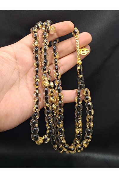 Han Ticarethane Black Color Gold Leafed 99 Aircraft Glass Prayer Beads