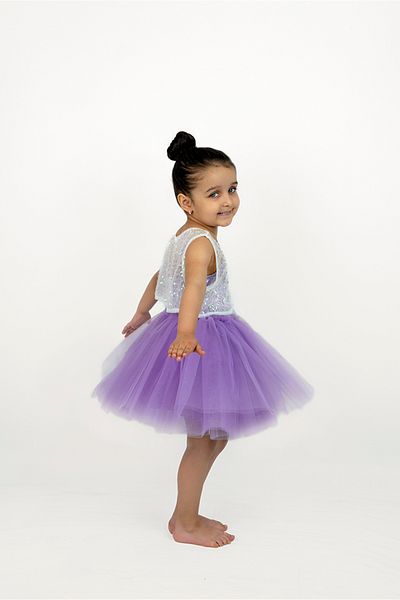 DUCA KIDS Glitter Rope Strap Snap Fastener Girls Body Fluffy Tutu Skirt Sequin Tulle Crop Set of 3