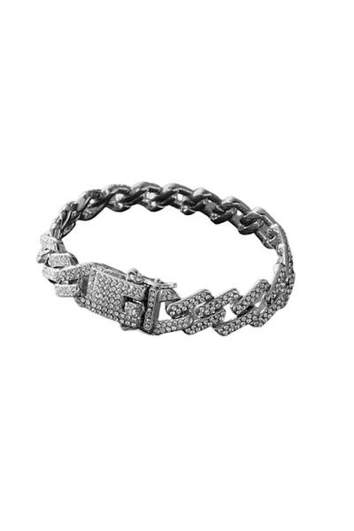 xUPING - Bratara Cuban Chain link, design cubic, pietre zirconiu, placata cu aur 18K, 20 cm, arginti