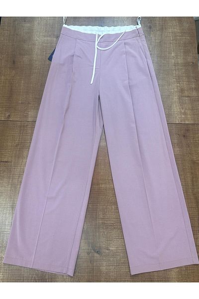HANIMCA GİYİM Women's Pants with Fabric Belt, Side Pockets, Comfortable Fit, Full Length, Wide Leg