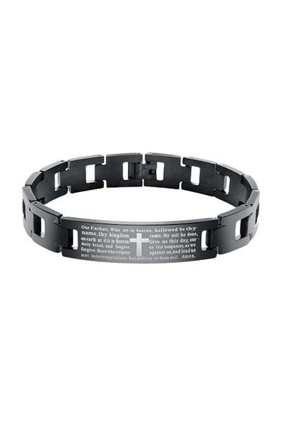 Tessero Brățară bărbătească cu model de cruce și inscripția „Tatăl Nostru”, Tessero, neagră
