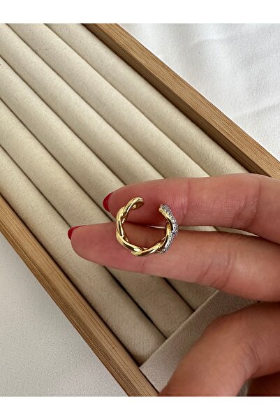 ringbox Gold Taşlı Zincir Kıkırdak Küpe Earcuff