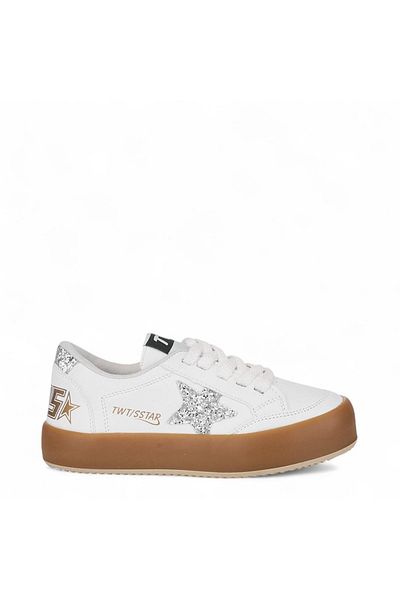 Tuğba Ortopedi 023 Girl's White Silver Glitter Star Sneaker