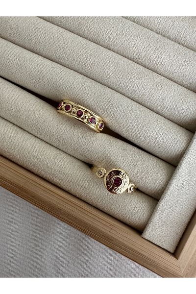 ringbox Set of 2 Fuchsia Stone Locket Rings