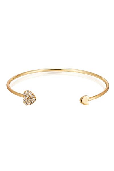 Tessero Brățară tip bangle fixă ​​cu design în formă de inimă, pietre de zirconiu, placată cu aur de 18K
