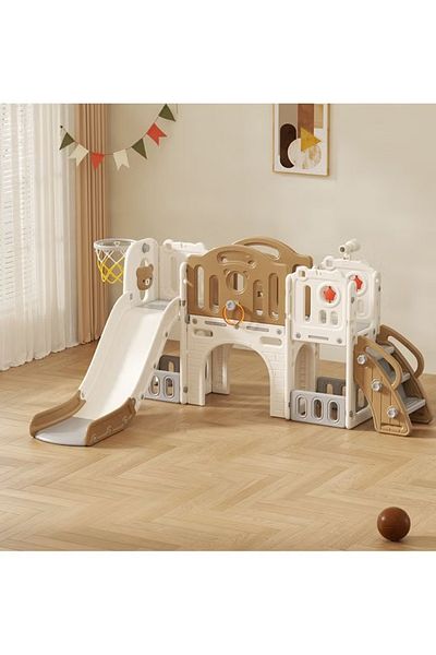 FULLJOY Slide with walkway with ladder with basketball and telescope 5*1