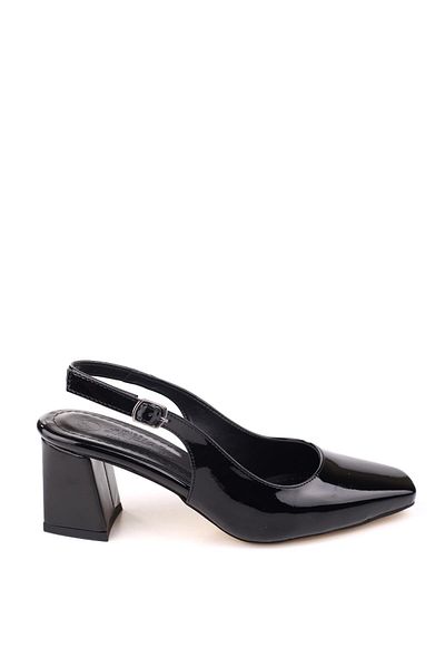 Papuçsepeti Shoe Basket 5510-1 Women's 6 cm Square Heeled Comfortable Patent Leather Shoes