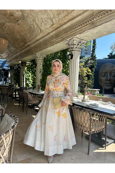 Merve Bayraktar Flower Linen Dress