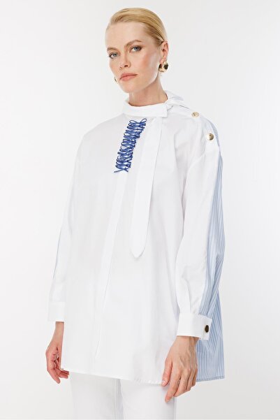 Ghisa ARKASI ÇİZGİLİ BEYAZ GÖMLEK