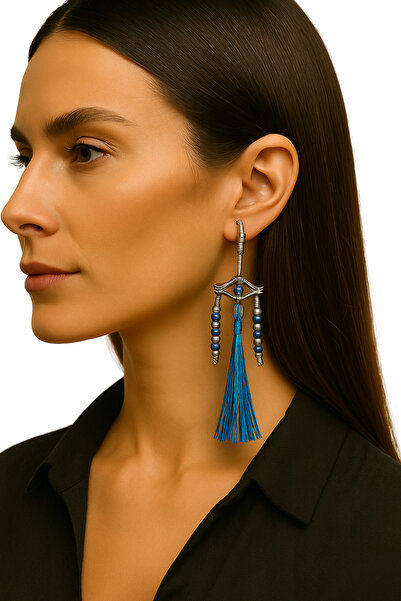 She Sells Handmade Eye and Tassel Detailed Earrings – Silver Color Modern Design