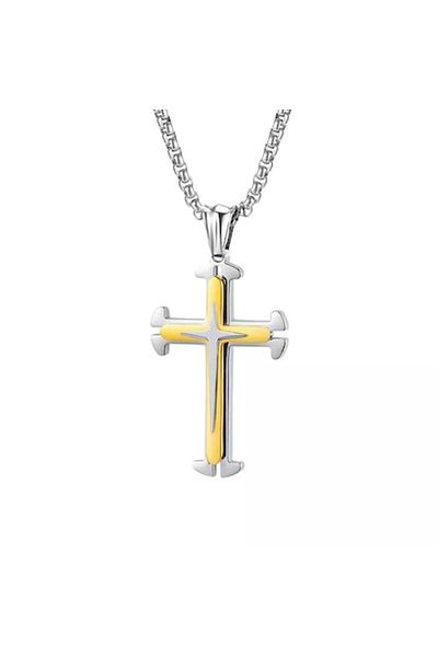 Tessero Chain with cross-shaped pendant, double effect, silver-plated, unisex, Tessero, golden