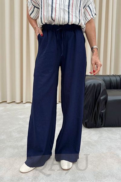 Qaju Women's Navy Blue Viscose Blended Comfortable Cut Pants with Elastic Waist