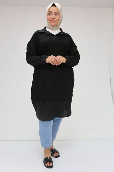 Eslina 58033 Plus Size Tunica with Vest Look - Black