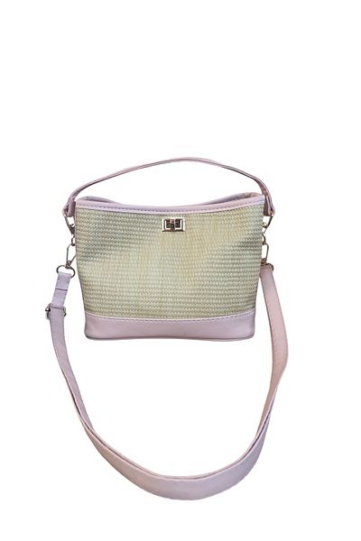 Eylül Pink Straw Women's Adjustable Strap Handbag and Shoulder Bag