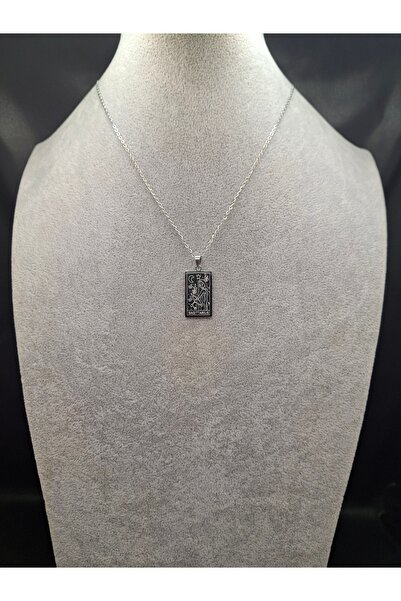 Han Ticarethane قلادة فضية اللون على شكل بطاقة تارو من الفولاذ برج القوس