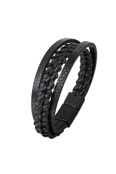 Tessero - Bracelet made of leather with multiple strands, braided twisted design, magnetic c