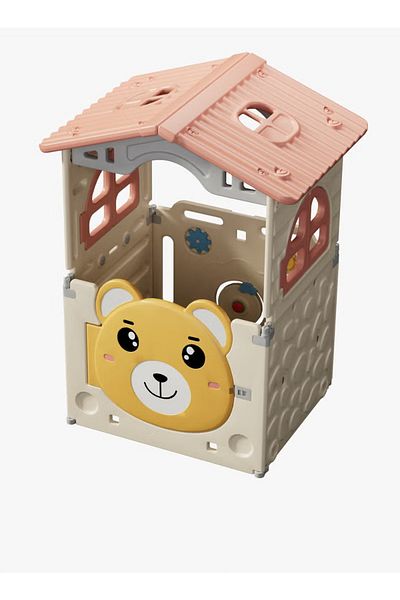 FULLJOY Foldable Bear-Shaped Kids Playroom with Playhouse