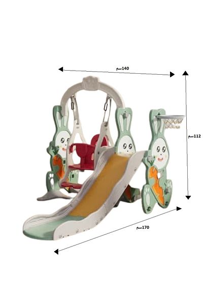 FULLJOY Bunny slide with swing, climbing ladder and basketball ring 4*1, 170*140*112 cm