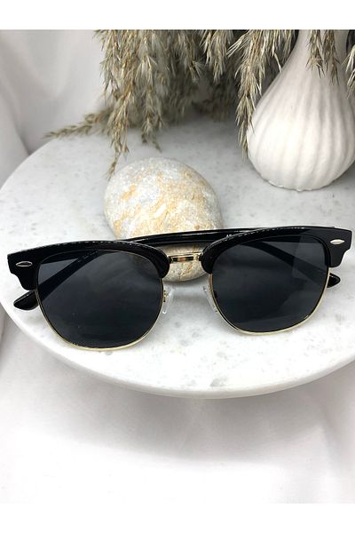 Mazzy Square Black Gold Detail Sunglasses
