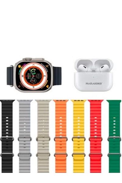 MARAKOKO Smart Package: 2.2-inch Ultra Watch with Calls and Wireless Charging, 7 Bands, and AirPods Pro
