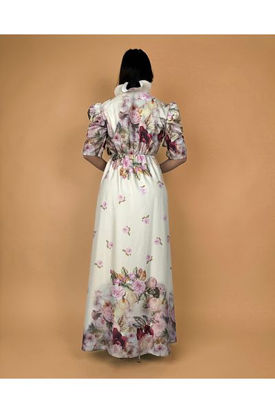 toog Floral print dress with a sweetheart neckline and pearls on the shoulders