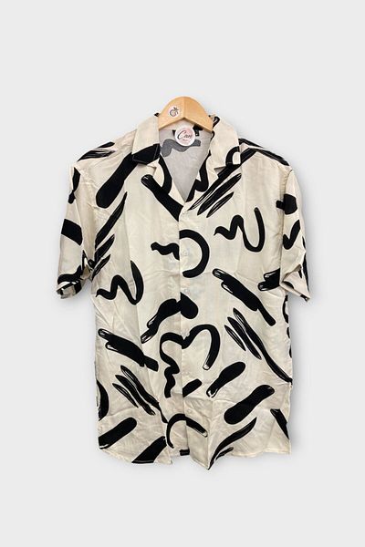CANMODA Πουκάμισο Abstract Brush Άνετο Κομμένο - Κρέμα - TH341