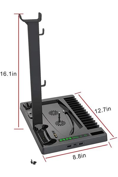 porodo Vertical Stand with Cooling Fan for PS5 Console, Charging Dock with Dual Controller Charger Ports