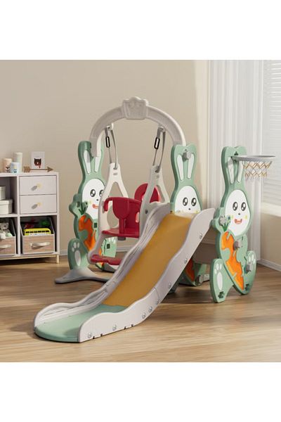 FULLJOY Bunny slide with swing, climbing ladder and basketball ring 4*1, 170*140*112 cm