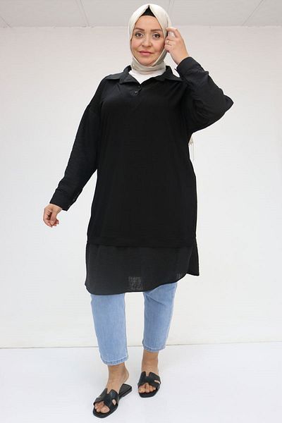 Eslina 58033 Plus Size Tunica with Vest Look - Black