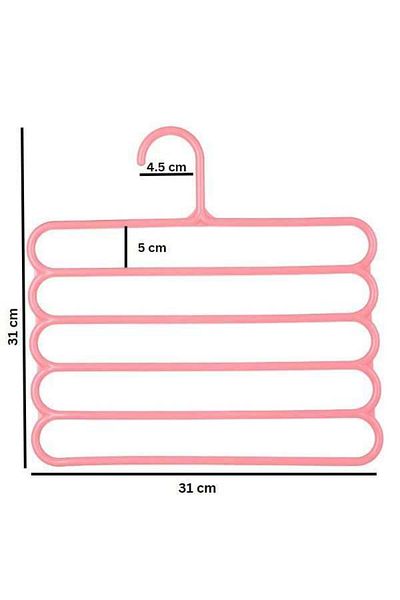 Evelise Set of 20 Plastic Hangers, 5 Positions, For Pants, Skirts or Ties, 31 x 31 cm, Pink