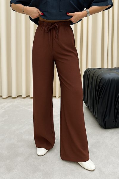 Qaju Women's Stone Brown Mixed Comfortable Cut Pants with Elastic Waist