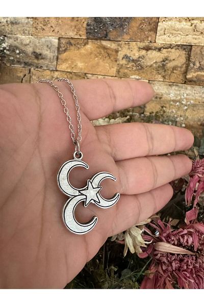 Herşey Nota 3-Piece Crescent Figured Necklace – Silver Color Unisex Zamak Metal Accessory