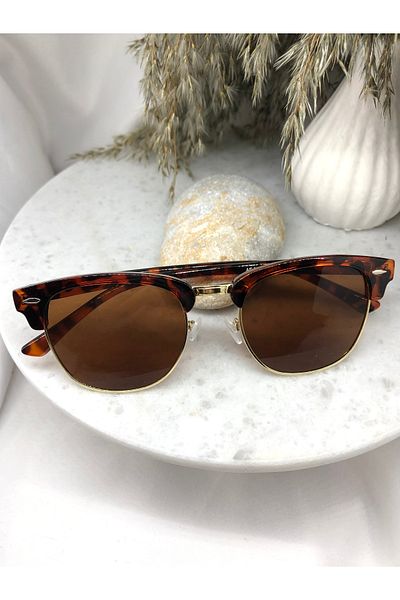 Mazzy Square Brown Leopard Gold Detail Women's Sunglasses