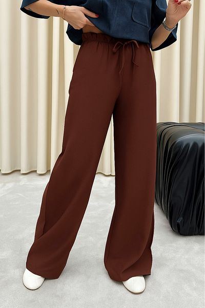 Qaju Women's Stone Brown Mixed Comfortable Cut Pants with Elastic Waist