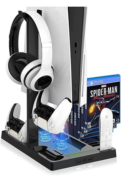 porodo Vertical Stand with Cooling Fan for PS5 Console, Charging Dock with Dual Controller Charger Ports