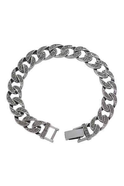 Tessero Cuban Chain bracelet decorated with black zircon stones, clip closure, Tessero, 20 cm, black