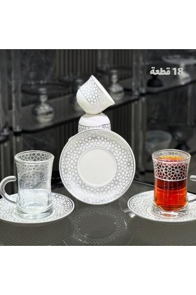 Generic طقم كاسات وبيالات 18 قطعة منقوش