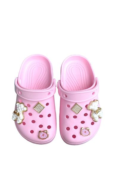 LİTTLE TORTOİSE Girl's Canan Patterned Poncho Bathrobe - Beach Slippers 2, Li Paj Set