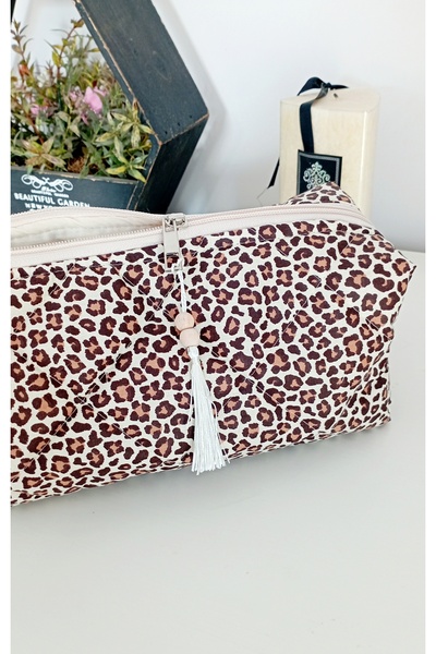 Mufincollection Clești de păr cu model de leopard, cu geantă mare de călătorie și de machiaj (30 x 10)